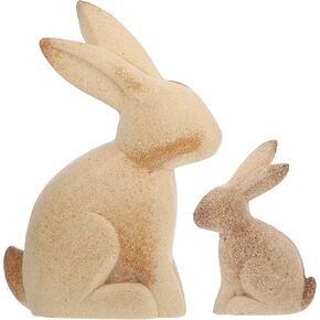 ULTNICE 2PCS Unfinished Wood Rabbit Statue Easter Blank Wood Rabbit Figure Rustic Bunny Model DIY Wood Rabbit Sculpture for Home Office Decor