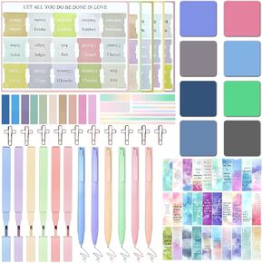 67 Pcs Bible Study Supplies, Bible Journaling Kit with Bible Highlighters and Pens No Bleed Cross Paper Clips Bible Tabs, Transparent Sticky Notes Bookmarks, Bible Accessories Kit for Women (Square)