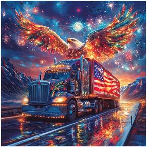 FHBUBPUP Colorful Truck Diamond Painting Kits for Adults, Eagle Diamond Art Kits for Beginners, 5D DIY Full Drill Round Gem Art, Paint with Diamond Beads Craft Home Wall Decor 12x12 inch