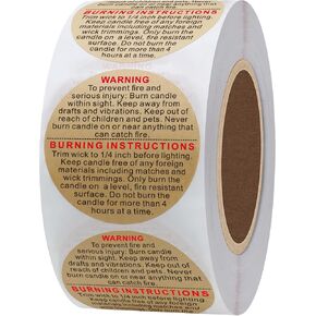 HYBSK 1.5 Inch Kraft Candle Warning Labels Safety Stickers for Candle Making DIY Candle Jars Tins and Votives 500 pcs per Roll