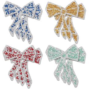 INFUNLY 8PCS Bow Knot Rhinestones Patches for Clothing Bow Knot Appliques Patches Bow Iron on Patches Beaded for DIY Knot Bow Patches with Crystal for Bags Shoes Suit Party Wedding Dress