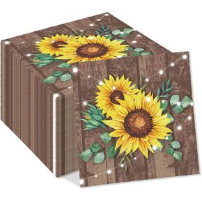 40Pcs Wood Grain Sunflower Dessert Napkins Sunflower Lunch Dinner Tableware Disposable Paper Napkin Set for Wedding Birthday Baby Shower Party Supplies Decoration
