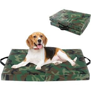 MABOZOO Foldable Travel Dog Bed, Waterproof Pet Sleeping Mat with Egg Crate Foam, Washable Pet Bed Mattress Kennel Pad with Handle for Large/Medium Dogs(Camouflage, 38x26x3.5 inch)