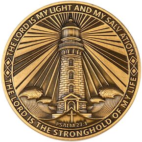 Isaiah 41:10 & Psalm 27:1 Challenge Coin - Lighthouse Design, Inspirational Bible Verses, Metal Finish, Includes Clear Acrylic Case, Perfect for Faith and Encouragement