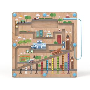Magnetic Color and Number Maze Board, Toddler Montessori Educational Learning Toys for Kids Ages 3-5, Wooden Sensory Fine Motor Skills Toys for Boys and Girls Birthday Christmas (City)