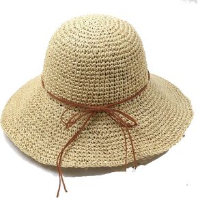 Crochet Straw Sun Hat for Women Floppy Beach Sun Hat Soft Large Lady Bucket Hat Foldable Travel Summer Medium