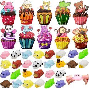 Mochi Squishy Toys 28 Packs Mini Kawaii Text Righting Toys and Valentine Cards for Kids Valentine Classroom Exchange Form