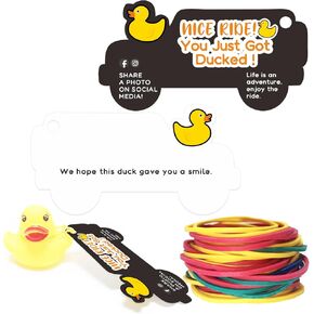 Duck Tags 50 Pieces Duck Ducking Game Card Printed Car Duck Tags with Round Hole, 50 Rubber Bands, 3.5 x 1.85 Inches (Black)