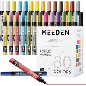 MEEDEN Artist Acrylic Paint Markers: 30 Colors Press to Release Acrylic Paint Pens with Reversible Medium & Fine Tips - Water-based Acrylic Markers for Canvas, Rocks, Wood, Glass, Fabric