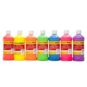 School Smart Washable Finger Paints, 16 Ounces Each, Assorted Neon Colors, Set of 7