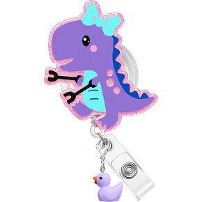 Plifal Cute Animal Badge Reel Holder Retractable with ID Clip for Nurse Nursing - Funny Catoon Name Tag Card Accessories Alligator Clip for Pediatric Office Student Work Hospital Dinosaur