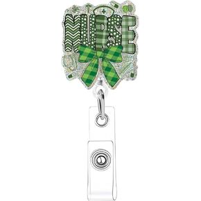 St. Patrick's Day Badge Reel, Retractable Id Badge Holder Clip, Green Badge Clip with Alligator Clip, Badge Reels Retractable for Nurse Nursing Rn Doctor Medical Worker