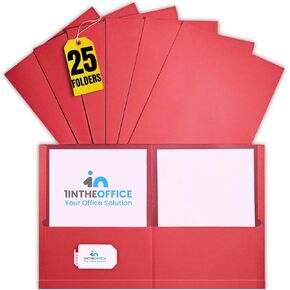 1InTheOffice 2 Pocket Folders, Pocket File Folders Letter Size, Red Pocket Folders, 25 Pack