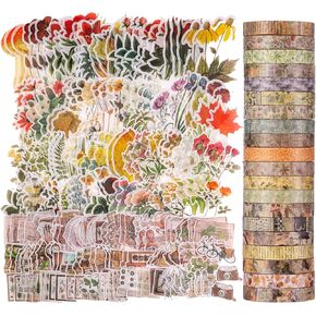 Vintage Scrapbook Supplies Pack for Junk Journal Planners 270 Pcs Paper Stickers 20 Rolls Vintage Washi Tape Decorative Tapes for Christmas Scrapbook Journaling Gift Aesthetic DIY Crafts