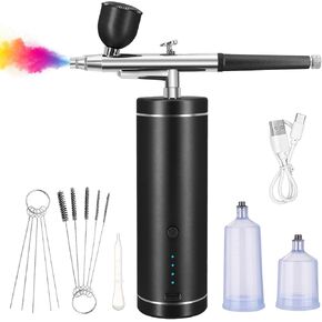 Airbrush Kit with Compressor, Upgraded Cordless Air Brush Gun with Indicator Light Display, 23PSI/25PSI/27PSI Adjustable, for Nail Art, Painting, Makeup, Skin Hydration