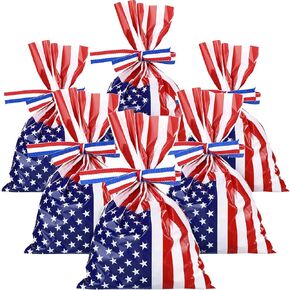 100 PCS الوطنية السيلوفان في الرابع من يوليو / تموز تعامل مع أكياس Goodie Goods يوم الاستقلال يوم الاستقلال الأحمر الأزرق الأزرق بأكياس النجم مع 22 ياردة الشريط 4th من يوليو الحزب ديكور ، 6 × 9 بوصة