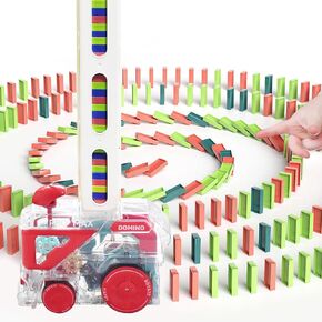 Domino Train Toy, Montessori Toys for Kids, Dominoes Automatic Creative Stacker Game with 60 Pcs Dominos, Stacking Joy and Building Fun Ideal STEM Gift for Boys and Girls 3+ Years Old (Red)