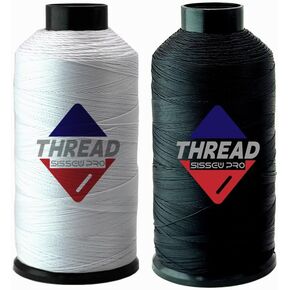 Sissewpro Bonded Nylon Thread 69 Upholstery Thread Heavy Duty Thread for Sewing Machine White Black Thread for Leather, Beading, Hair Weaving, Denim, Canvas, Webbings Tex70, 4oz 1500yds (2, BK& WH)