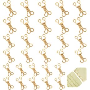 Molain 60 Pairs Sewing Hooks and Eyes Closure, 12/14/17mm Gold Alloy Sew on Snaps 3 Sizes Hook and Eye for Bras Clothing Trousers Skirts DIY Project