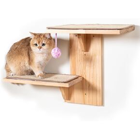 Cat Wall Shelves | Modern Cat Shelf for Wall w/Toy Ball Included - Wall Mounted Cat Furniture for Large & Small Cats - Sturdy Cat Climbing Wall Used as Safe Perch - Cat Steps for Wall - Easy Assembly