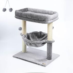 Cat Trees - 24in Cat Tree for Indoor Cats Large Adult - Perch for Cats and Kittens - Light Gray Cat Tower with Hammock - Small Short Cat Bed with Scratching Post