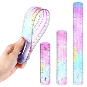 3 Pieces Flexible Ruler, Mabor Plastic Ruler 6inch 8inch 12inch Shatterproof Straight Edge Ruler Soft Bendable Ruler for Kids Classroom Office Home Supplies