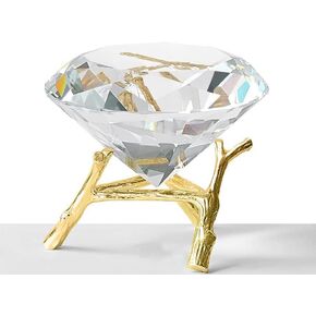 JINGDI 100mm(3.93inch) Large Crystal Diamond with Holder Paperweight Decoration for Birthday Wedding Party Paperweight Christmas Gift(Golden)