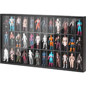 Wooden Display Case for 3.75 inch Action Figures, Wall Mounted 36 Compartments Collectors Showcase,Fit for 1/18 Scale Star Wars / GI Joe / Marvel Action Figure Toy Black