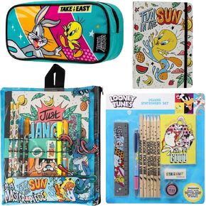 Looney Tunes Stationary Set - Tweety Pie A5 Notebook, Deluxe Stationary Set, Pencil Case & Large Wallet Bumper Set
