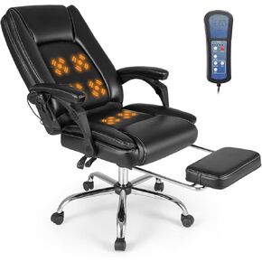 Giantex Massage Adjustable Executive Chair - 400 LBS Big and Tall Office Chair with Linkage Armrests, High Back Leather Swivel Computer Task Chair, Large Ergonomic Reclining Home Office Chair (Black)