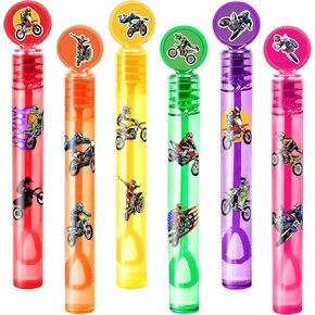 24pcs دراجة Dirt Bike Diy Bubble Wands مع ملصقات 96pcs - الحفلات لصالح حقائب Goodie ، وأشجار بيناتا ، ومستلزمات أعياد الميلاد ذات الفقاعات المصغرة ، وهدايا الألعاب ، وجوائز الفصل للأطفال الصغار والأولاد والبنات