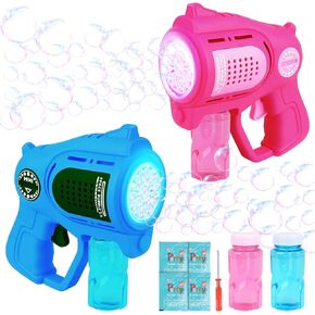 TRILVIX 2-pack LED 15 HOLES BUBBLE GUN BUBBLE MACHENT مع حلول إعادة الملء ألعاب منفاخ الفقاعات المقاومة للتسرب للأطفال الذين تتراوح أعمارهم