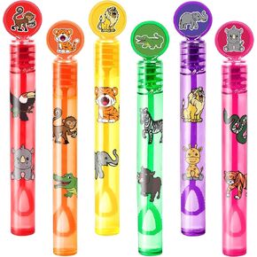 24pcs jungle Animal Zoo Diy Bubble Wands مع ملصقات 96pcs - لحفلات الحفلات لأكياس Goodie ، وأشجار بيناتا ، ومستلزمات أعياد الميلاد بالفقاعة المصغرة ، وهدايا الألعاب ، وجوائز الفصل للأطفال الصغار ، والأولاد والبنات