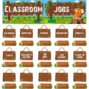 53 Pieces Classroom Jobs, 36 Name Card Classroom Job Chart with Name Tag Class Management Teacher’s Helper Colorful Bulletin Board Decor for First Day of School, Back to School Supplies (Log Style)