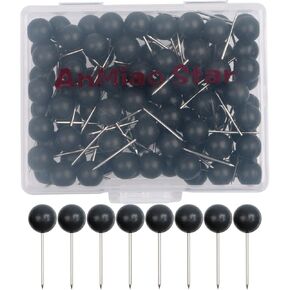 100pcs Map Tacks Push Pins 1/4 Inch Diameter Plastic Round Head and Steel Needle Points,Used for Marking Variety DIY Craft Office and Home on Map,Bulletin Board or Cork Boards（Black）