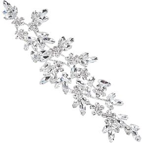 FINGERINSPIRE Rhinestone Applique Crystal Applique 8.6x2.5inch Silver Wedding Rhinestone Applique Flower Rhinestone Applique Rhinestone Sash Applique for Bridal Wedding Dress Clothes Shoes