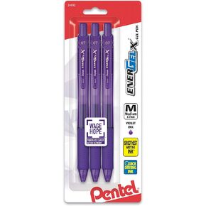 Pentel EnerGel-X Retractable Liquid Gel Pen, 0.7mm, Medium Line, Metal Tip, Violet, 3 Pack (BL107BP3V)