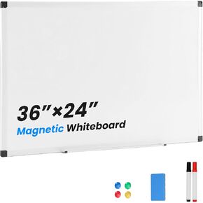Simple Deluxe Magnetic Dry Erase Board 36" x 24" Whiteboard, 1 Dry Eraser & 2 Multicolor Markers & 4 Magnetic Pins, Sliver Reinforced Aluminum Frame for Home, School, Office