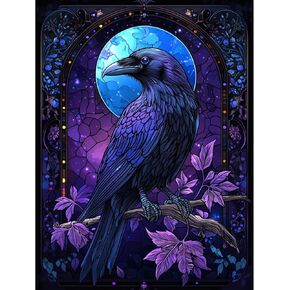 NEWENMO Diamonds Painting Kits for Adults Beginner DIY 5D Crow Diamond Art Paint with Round Diamonds, Full Drill Gem Art Animal Diamonds Painting for Craft Home Wall Decor 12x16 Inch