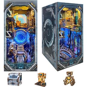 DIY Book Nook Kit,Cyberpunk DIY Dollhouse Booknook Bookshelf Insert Decor,3D Wooden Puzzles with LED,Book Nook Miniature Kit,Birthday Christmas Home Decor for Teens -Planetary Era(SQ-27)