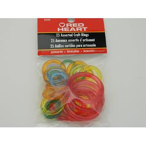 RED HEART, COATS & CLARK ASSORTED COLOR AND SIZE PLASTIC CRAFT RINGS - 1 Pkg