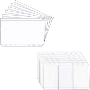 12 Pcs A6 6 Holes Loose Leaf Notebook Refills Filler Organizer- 6 Pcs Zipper Bag And 6 Pcs Business Card Refill Page Included