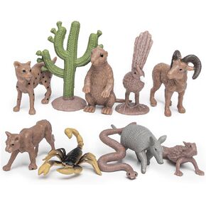 Fantarea Desert Wild Animal Model Diguures Playsets 11 PCS Mini Cactus Armadillo Snake Snake Lynx Wolf Scorpion Marmot Decoration Set Toys for Boys Girls Kids