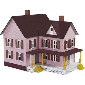 HO Scale Assembled Complete Model Village Two-Story House 1:87 Christmas Building JZ8710 (Pink)