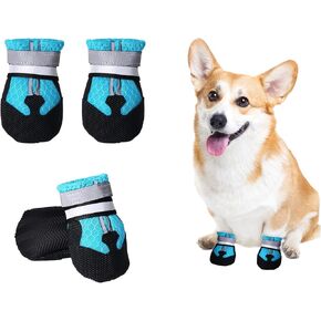Dog Boots for Outdoor and Indoor(4 PCs), Anti-Slip Waterproof Dog Shoes with Reflective Strips, Adjustable Dog Socks Paw Protector for Medium Large Dogs