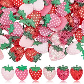 120 PCS ترتر مبطن بقع الفراولة خياطة على غراء زين على زينة حمراء للملابس الحلي عيد الميلاد DIY خياطة مقاطع الشعر