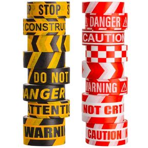 16 Rolls Caution Line Washi Tape Set, Construction Theme Masking Tape Party Decoration Yellow Caution Tape for Gift Wrapping, Scrapbooking