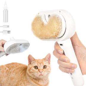 Cat Steam Brush ، أبيض - ميزة الرش المبتكرة للتخلص من الفرشاة والفرشاة البخارية للقطط والكلاب ذات الشعر الطويل والقصير ، ومشط شعر الحيوانات الأليفة ذاتية التنظيف مع خزان الماء ، مثالي لأصحاب القطط
