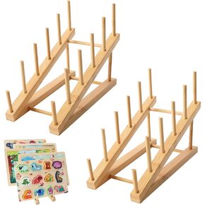 Wooden Puzzle Storage Rack, 2 Pcs Puzzle Organizer Puzzle Holder Rack, Jigsaw Puzzle Storage Rack Organizer Shelf for Adults Craft Collection Lovers