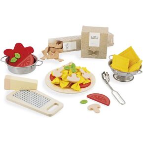 Janod - Pasta Mix - Pasta Set - Pretend Play Kitchen & Tea Set Toy - 58 Wooden, Cardboard and Felt Pieces Included - Water-Based Paints - 3 Years + J06598